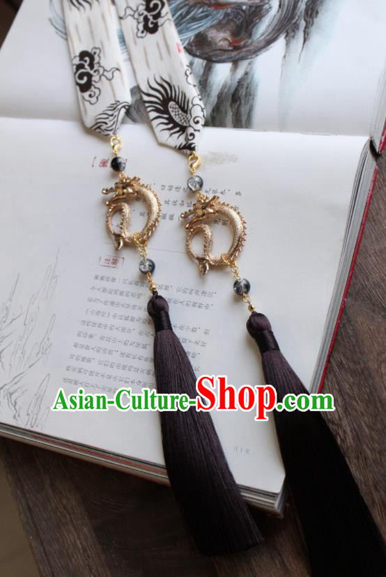 Chinese Traditional Hanfu Ming Dynasty Brown Tassel Ribbon Headband Handmade Ancient Princess Hair Accessories for Women