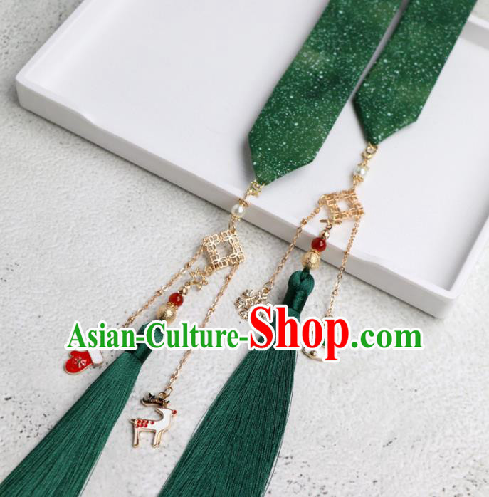 Chinese Traditional Princess Hanfu Green Ribbon Hairband Handmade Ancient Swordsman Hair Accessories for Women