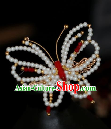 Chinese Handmade Ming Dynasty Princess Pearls Butterfly Hair Claw Hairpins Ancient Hanfu Hair Accessories for Women