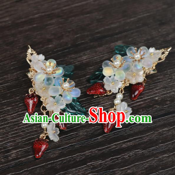 Chinese Handmade Ming Dynasty Princess Strawberry Hair Claws Hairpins Ancient Hanfu Hair Accessories for Women