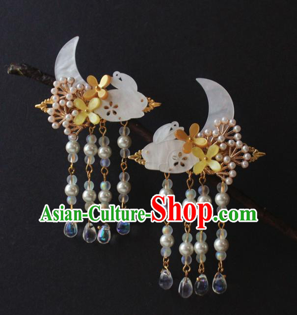 Chinese Handmade Ming Dynasty Princess Moon Rabbit Hair Claw Hairpins Ancient Hanfu Hair Accessories for Women