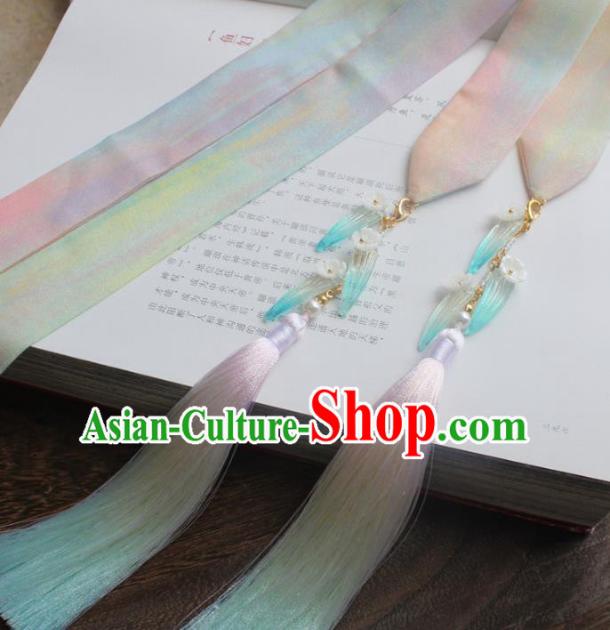Chinese Traditional Hanfu Ming Dynasty Bamboo Leaf Ribbon Headband Handmade Ancient Princess Hair Accessories for Women