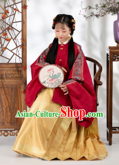 Traditional Chinese Ming Dynasty Nobility Lady Red Blouse Ancient Royal Infanta Historical Costume for Women