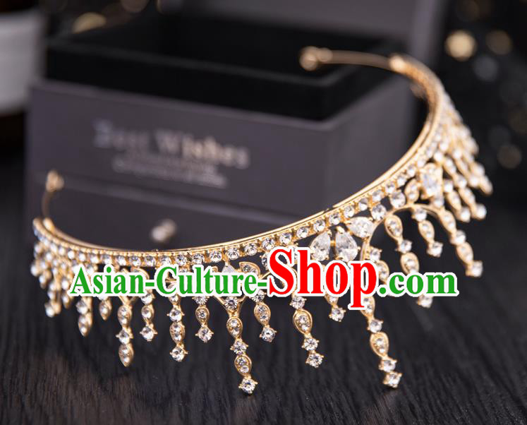 Top Handmade Wedding Bride Crystal Golden Royal Crown Baroque Princess Hair Accessories for Women