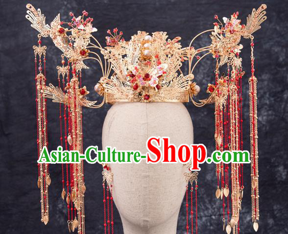 Traditional Chinese Handmade Wedding Tassel Phoenix Coronet Ancient Bride Hair Accessories for Women