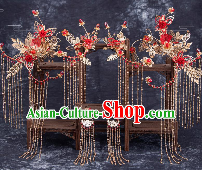 Chinese Traditional Wedding Hanfu Tassel Hairpins Handmade Ancient Bride Dragonfly Hair Accessories for Women