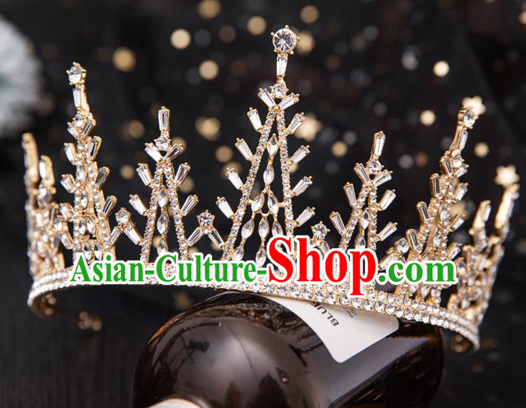 Top Handmade Wedding Bride Zircon Golden Royal Crown Baroque Princess Hair Accessories for Women