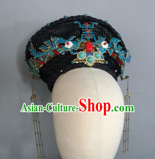 Chinese Handmade Qing Dynasty Hairpins Hat Ancient Manchu Imperial Consort Hair Accessories for Women