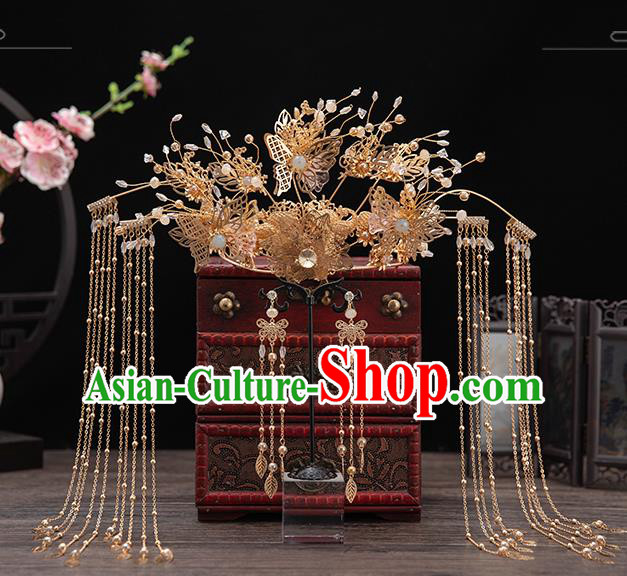 Traditional Chinese Handmade Hairpins Butterfly Hair Crown Ancient Bride Hair Accessories for Women