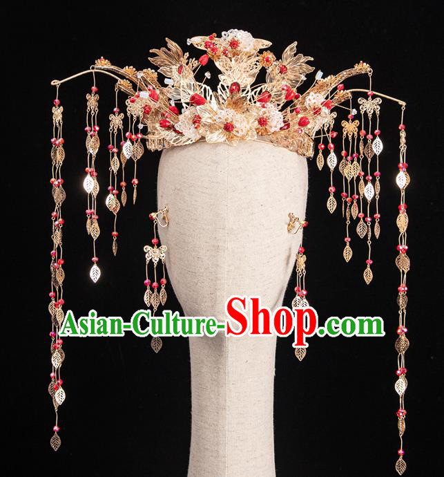 Traditional Chinese Handmade Golden Shell Hair Crown Hairpins Ancient Bride Hair Accessories for Women
