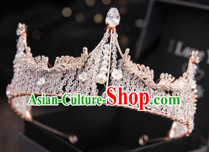 Top Handmade Wedding Bride Beads Royal Crown Baroque Princess Hair Accessories for Women