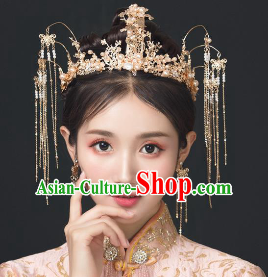 Traditional Chinese Wedding Luxury Tassel Phoenix Coronet Hairpins Handmade Ancient Bride Hair Accessories for Women