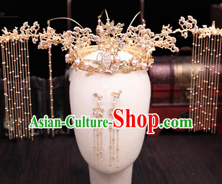 Traditional Chinese Wedding Butterfly Phoenix Coronet Hairpins Handmade Ancient Bride Hair Accessories for Women