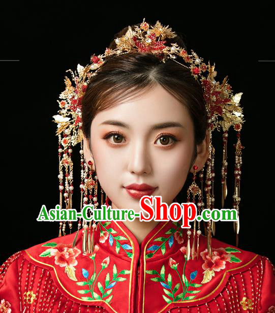 Traditional Chinese Wedding Red Star Hair Clasp Hairpins Handmade Ancient Bride Hair Accessories for Women