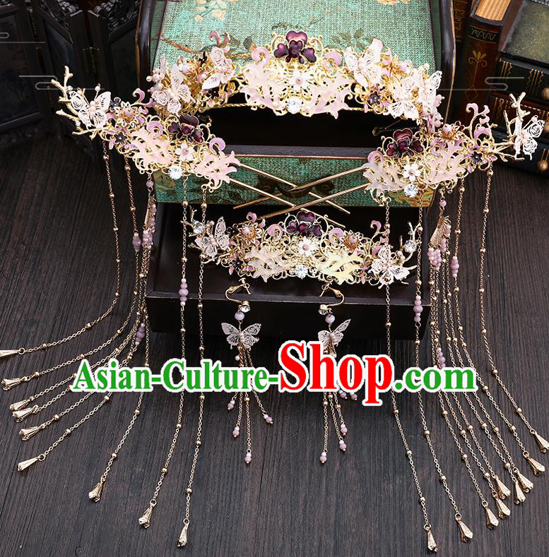 Traditional Chinese Wedding Pink Horn Hair Clasp Hairpins Handmade Ancient Bride Hair Accessories for Women