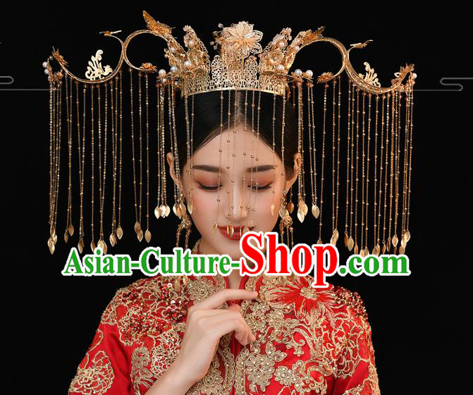 Traditional Chinese Handmade Hair Crown Phoenix Chaplet Hairpins Ancient Bride Hair Accessories for Women