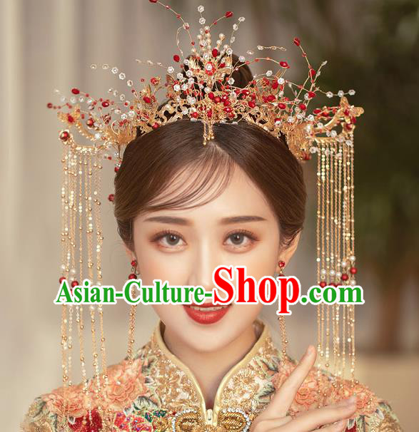 Traditional Chinese Handmade Beads Hair Crown Chaplet Hairpins Ancient Bride Hair Accessories for Women