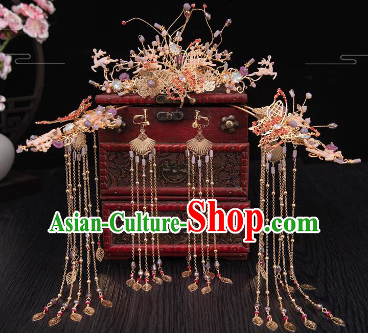 Traditional Chinese Handmade Butterfly Hair Comb Hairpins Ancient Bride Hair Accessories for Women