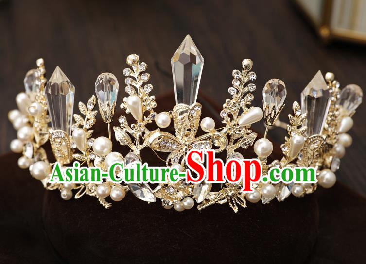 Top Handmade Wedding Bride Golden Royal Crown Baroque Queen Hair Accessories for Women