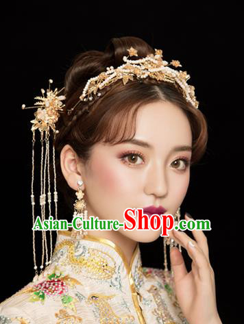 Traditional Chinese Wedding Beads Hair Comb Tassel Hairpins Handmade Ancient Bride Hair Accessories for Women