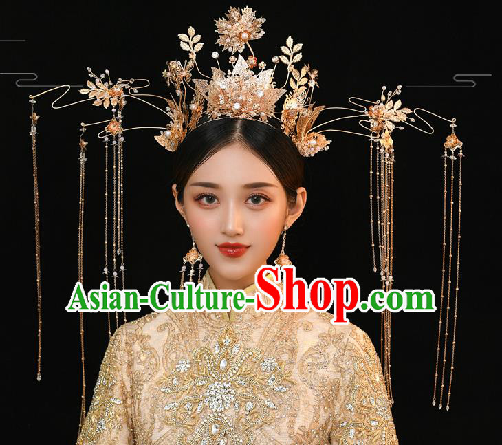 Traditional Chinese Handmade Tassel Hair Crown Chaplet Hairpins Ancient Bride Hair Accessories for Women