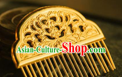 Chinese Traditional Tang Dynasty Hanfu Golden Hair Comb Handmade Ancient Royal Empress Hair Accessories for Women