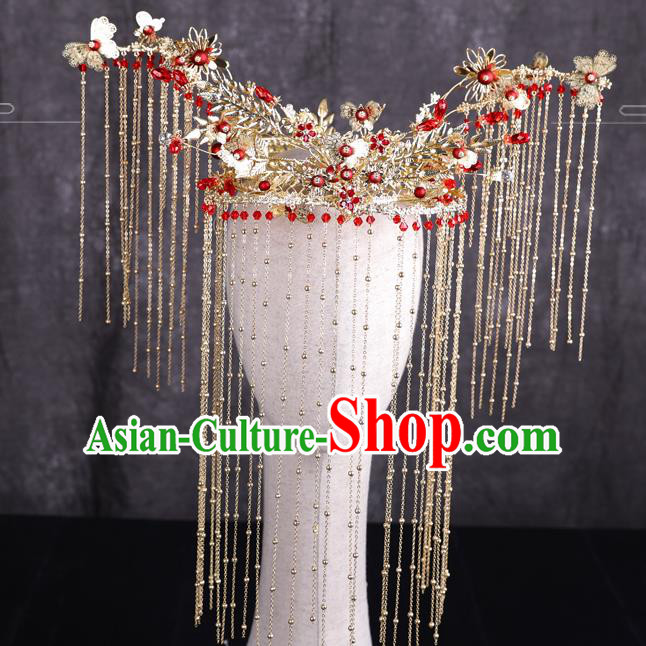 Traditional Chinese Handmade Flowers Hair Crown Chaplet Hairpins Ancient Bride Hair Accessories for Women