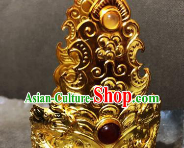 Chinese Traditional Tang Dynasty Golden Hair Crown and Dragon Hairpins Handmade Ancient Prince Hair Accessories for Men