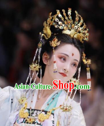 Traditional Chinese Tang Dynasty Empress Colorful Phoenix Coronet Hairpins Handmade Ancient Queen Hair Accessories for Women