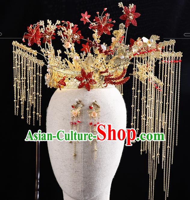 Traditional Chinese Handmade Golden Chaplet Hair Crown Hairpins Ancient Bride Hair Accessories for Women