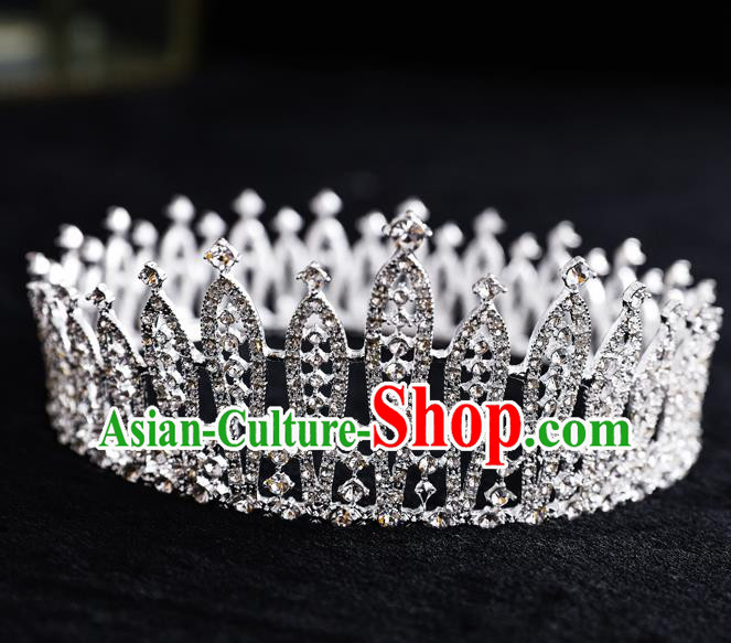 Top Handmade Wedding Bride Crystal Round Royal Crown Baroque Princess Hair Accessories for Women