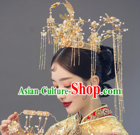 Traditional Handmade Chinese Luxury Golden Chaplet Hair Crown Hairpins Ancient Bride Hair Accessories for Women