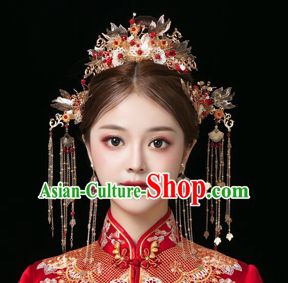 Traditional Handmade Chinese Shell Lotus Chaplet Hair Crown Hairpins Ancient Bride Hair Accessories for Women