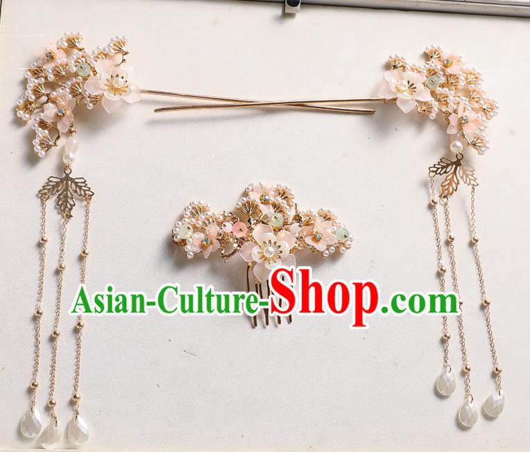 Traditional Handmade Chinese Pine Hair Comb Tassel Hairpins Ancient Bride Hair Accessories for Women