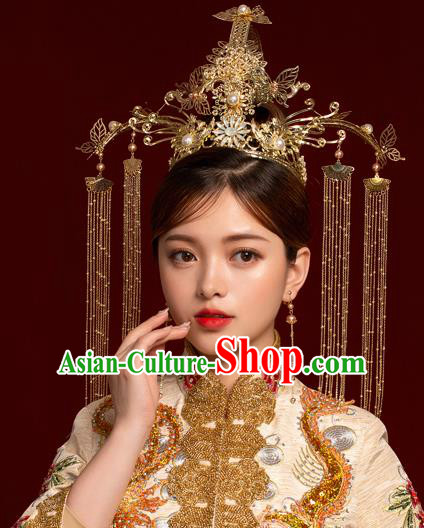 Traditional Handmade Chinese Pine Hair Crown Hairpins Ancient Bride Hair Accessories for Women