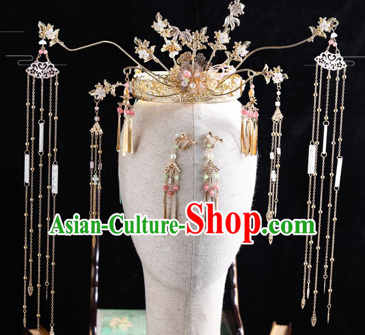 Traditional Handmade Chinese Tassel Shell Coronet Hairpins Ancient Bride Hair Accessories for Women