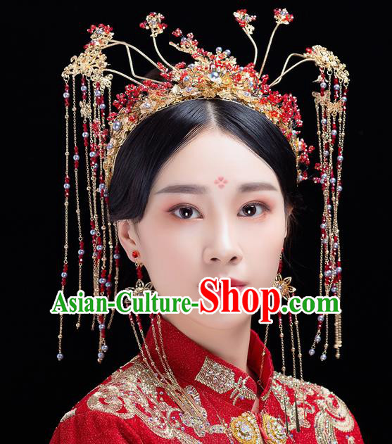 Traditional Handmade Chinese Wedding Tassel Hair Coronet Hairpins Ancient Bride Hair Accessories for Women