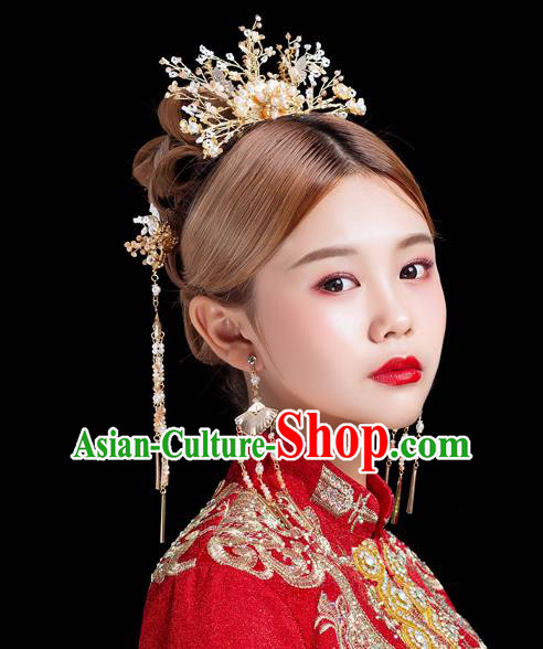 Traditional Handmade Chinese Wedding Pearls Hair Comb Hairpins Ancient Bride Hair Accessories for Women