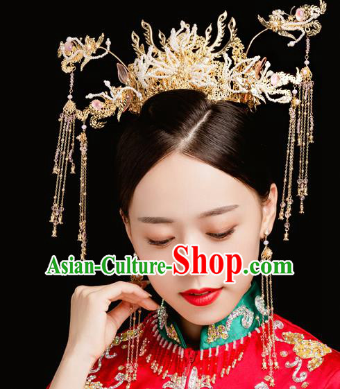 Traditional Handmade Chinese Wedding Beads Phoenix Hair Comb Hairpins Ancient Bride Hair Accessories for Women