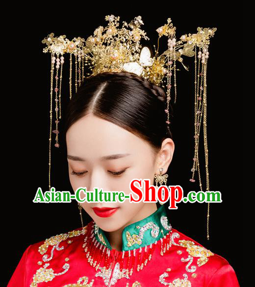 Traditional Handmade Chinese Wedding Butterfly Hair Crown Hairpins Ancient Bride Hair Accessories for Women