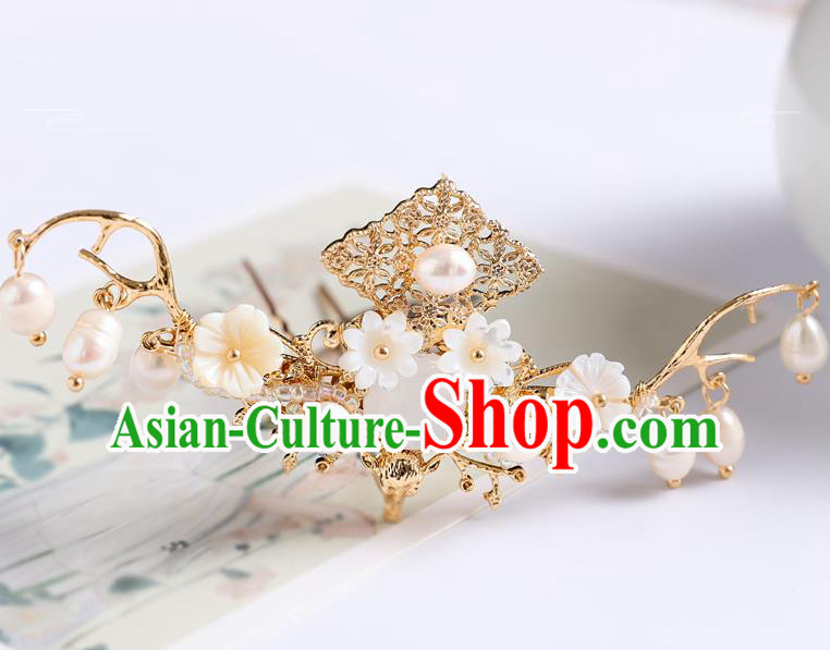 Chinese Traditional Wedding Hanfu Golden Hairpins Handmade Ancient Bride Hair Accessories for Women