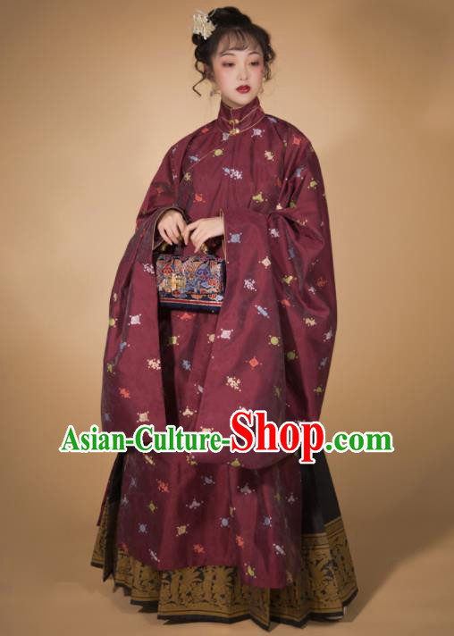 Traditional Chinese Ming Dynasty Patrician Lady Blue Blouse and Skirt Ancient Royal Infanta Historical Costumes for Women