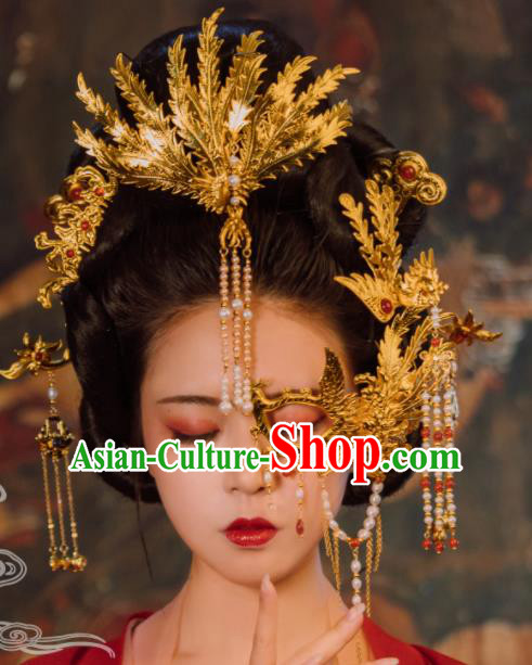 Traditional Chinese Tang Dynasty Empress Coronet Phoenix Hairpins Handmade Ancient Queen Hair Accessories for Women