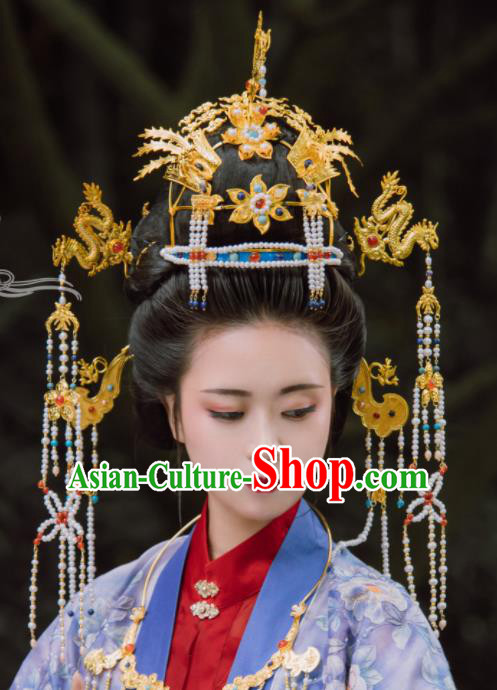 Traditional Chinese Ming Dynasty Empress Dragon Coronet Hairpins Handmade Ancient Queen Hair Accessories for Women