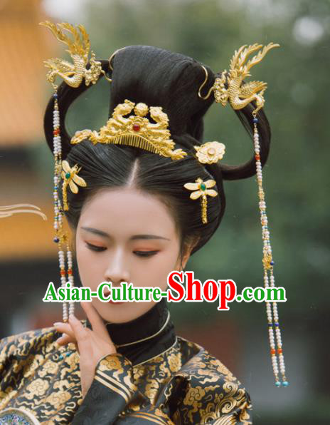 Traditional Chinese Tang Dynasty Princess Hair Comb Phoenix Hairpins Handmade Ancient Queen Hair Accessories for Women