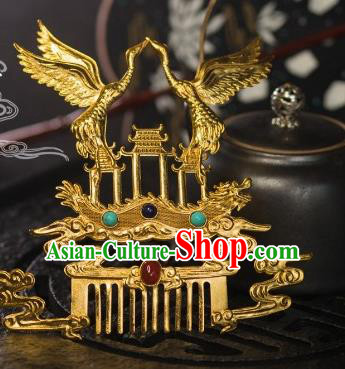 Chinese Traditional Tang Dynasty Court Golden Cranes Hair Comb Handmade Ancient Royal Empress Hair Accessories for Women