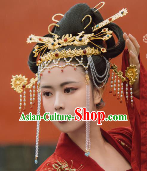 Traditional Chinese Tang Dynasty Princess Phoenix Hair Crown Hairpins Handmade Ancient Queen Hair Accessories for Women