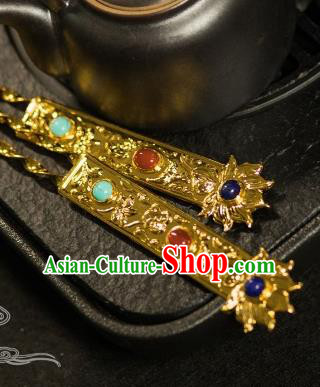 Chinese Traditional Tang Dynasty Gem Hairpins Handmade Ancient Royal Empress Hair Accessories for Women