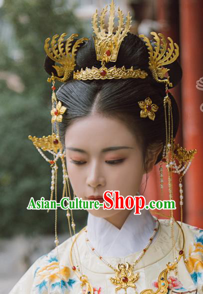 Traditional Chinese Tang Dynasty Princess Phoenix Hair Crown Hairpins Handmade Ancient Queen Hair Accessories for Women