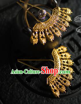 Chinese Traditional Tang Dynasty Golden Hairpins Handmade Ancient Royal Empress Hair Accessories for Women